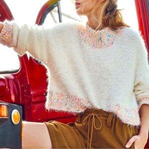 NWOT Free People, Red Stardust Pullover, XS in Ivory Combo